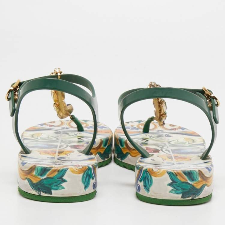 Pre Owned Dolce & Gabbana Multicolor Rubber Jewel Embellished Thong Sandals Size 37