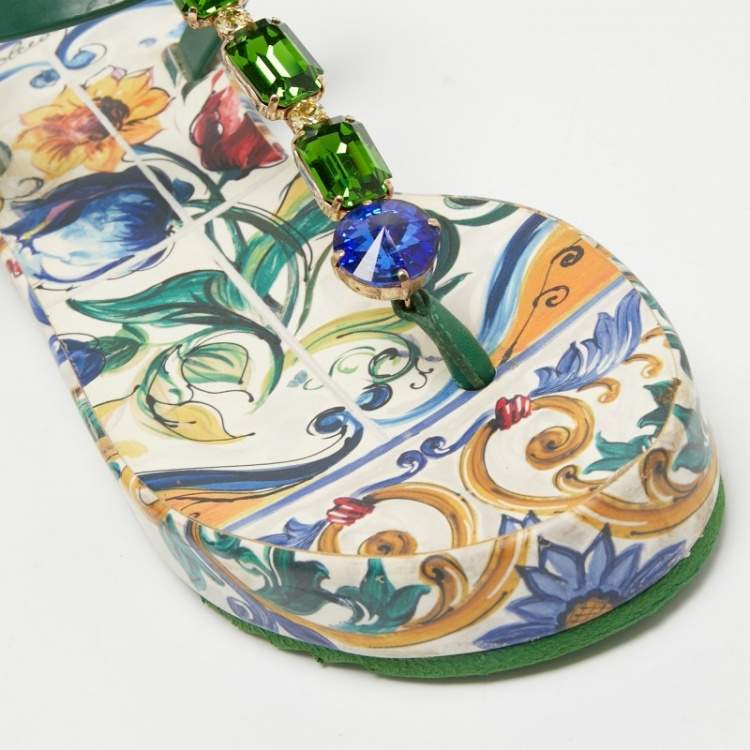 Pre Owned Dolce & Gabbana Multicolor Rubber Jewel Embellished Thong Sandals Size 37
