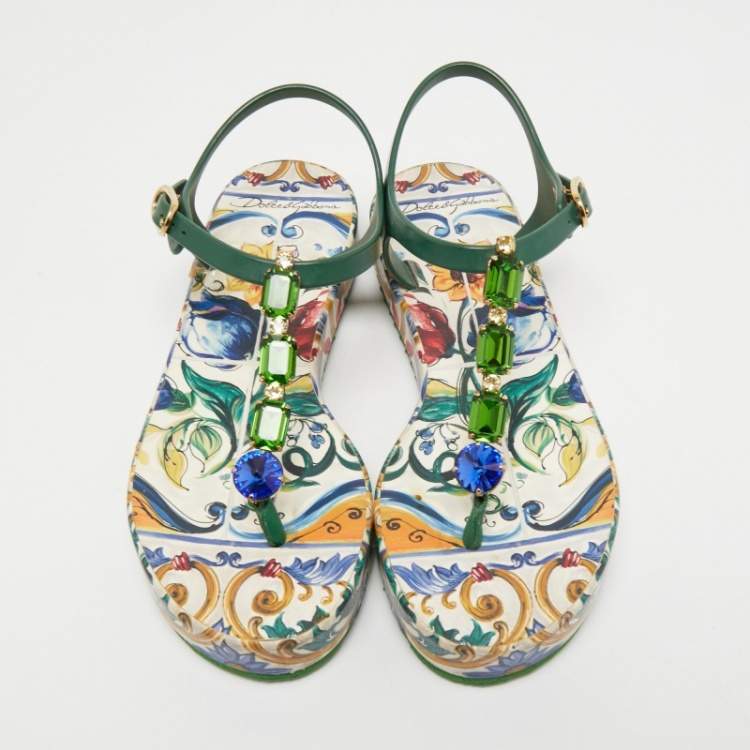 Pre Owned Dolce & Gabbana Multicolor Rubber Jewel Embellished Thong Sandals Size 37