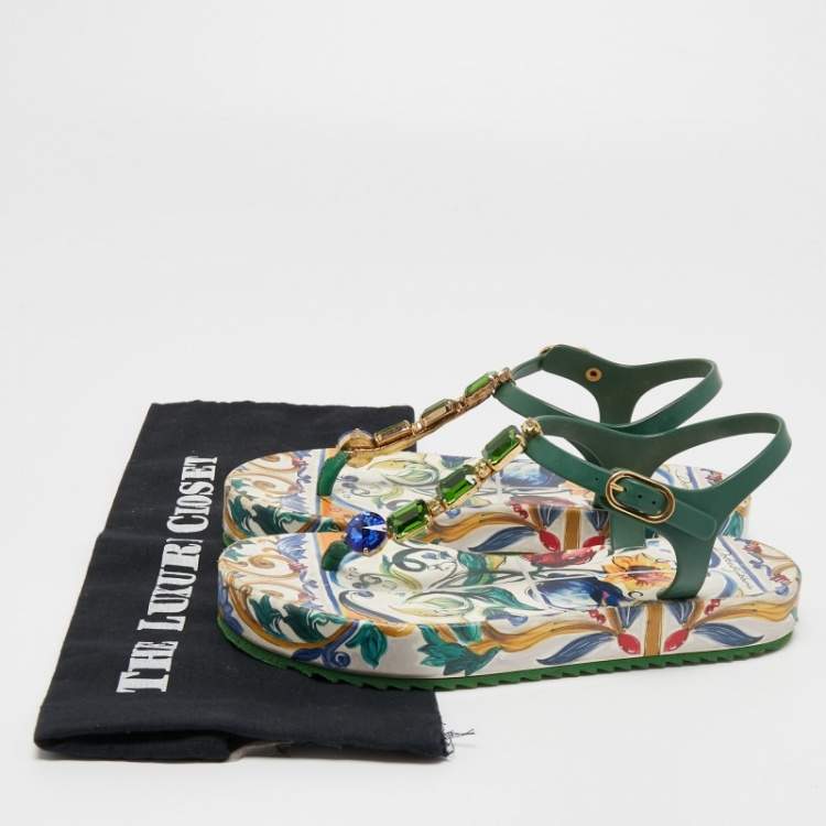 Pre Owned Dolce & Gabbana Multicolor Rubber Jewel Embellished Thong Sandals Size 37
