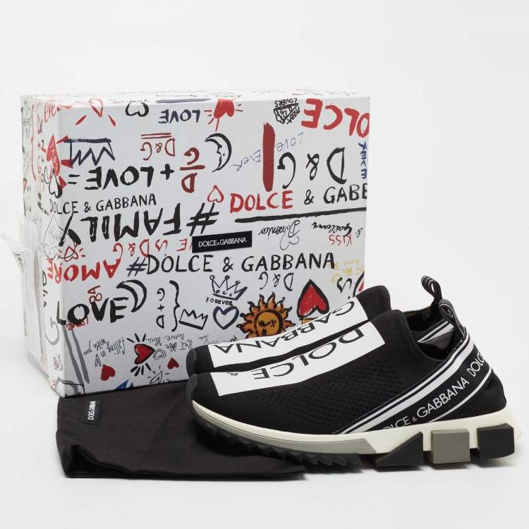 Pre Owned Dolce & Gabbana Black/White Knit Fabric Sorrento Slip On Sneakers Size 41