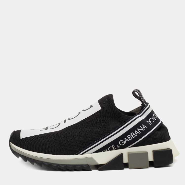 Pre Owned Dolce & Gabbana Black/White Knit Fabric Sorrento Slip On Sneakers Size 41