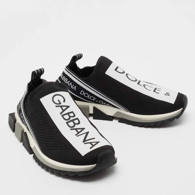 Pre Owned Dolce & Gabbana Black/White Knit Fabric Sorrento Slip On Sneakers Size 41