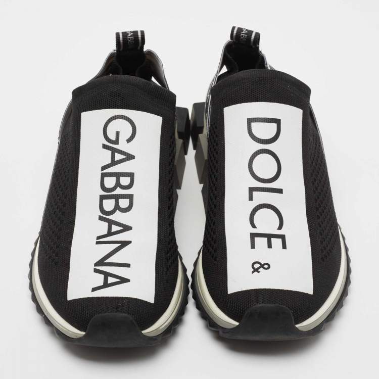 Pre Owned Dolce & Gabbana Black/White Knit Fabric Sorrento Slip On Sneakers Size 41