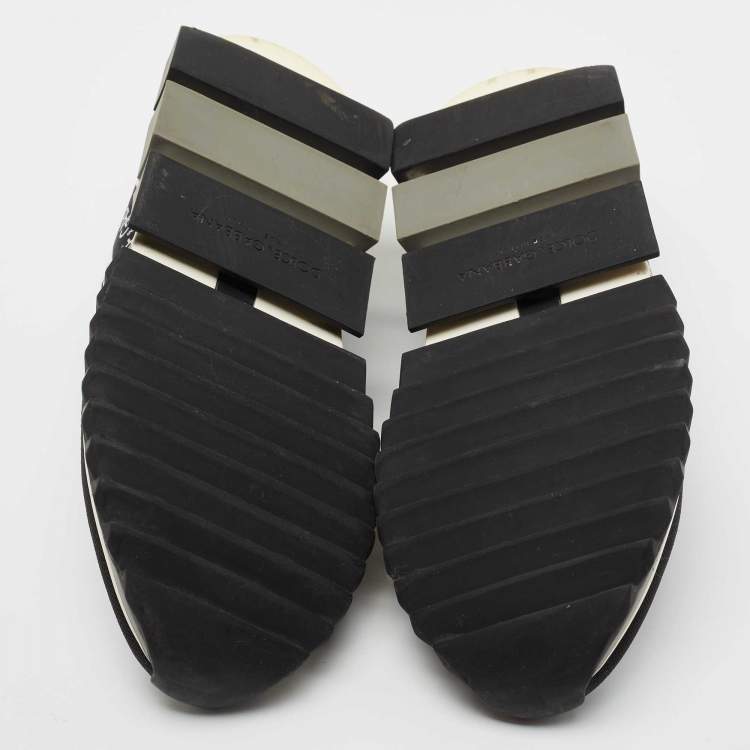Pre Owned Dolce & Gabbana Black/White Knit Fabric Sorrento Slip On Sneakers Size 41