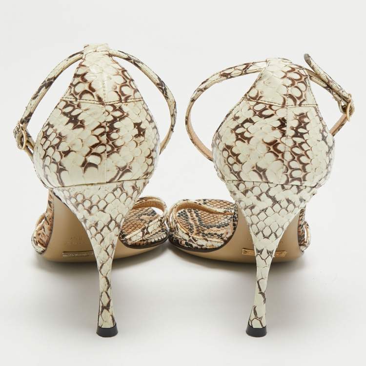 Pre Owned Dolce & Gabbana Brown/Cream Python Leather Ankle Strap Sandals Size 41