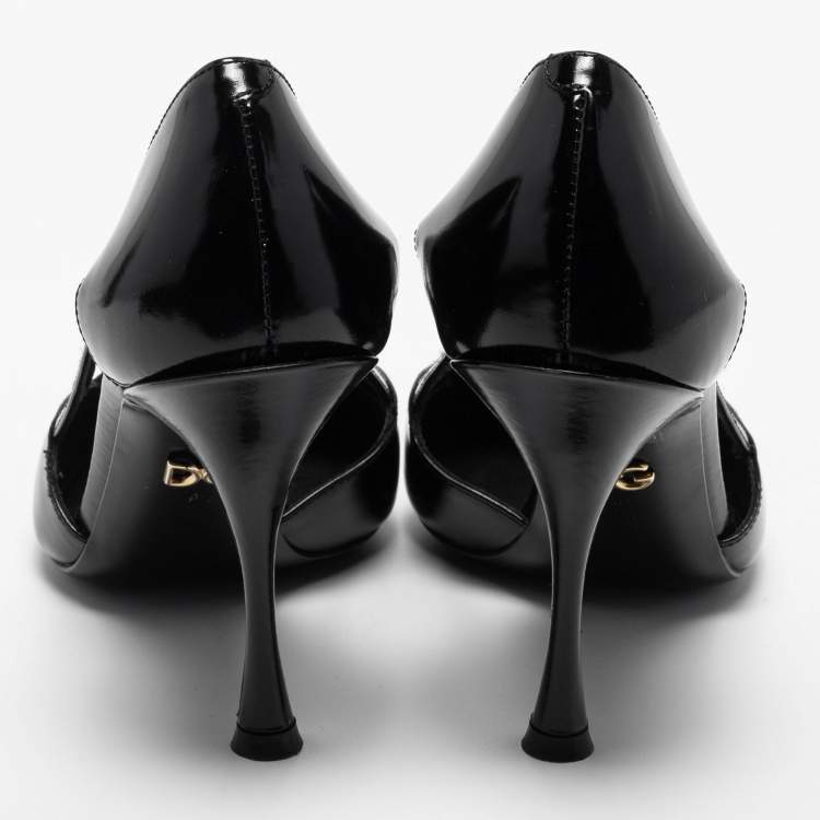 Pre Owned Dolce & Gabbana Black Patent Leather Cutout Bow  Pumps Size 37