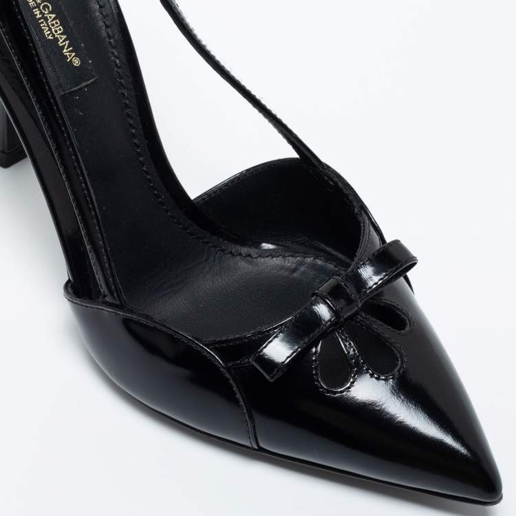 Pre Owned Dolce & Gabbana Black Patent Leather Cutout Bow  Pumps Size 37