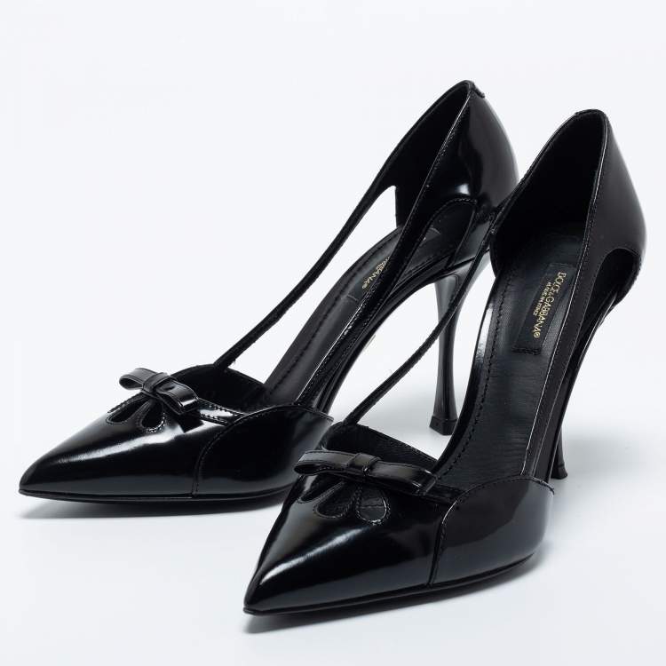 Pre Owned Dolce & Gabbana Black Patent Leather Cutout Bow  Pumps Size 37