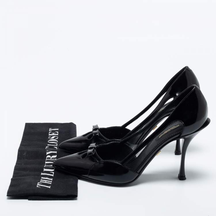 Pre Owned Dolce & Gabbana Black Patent Leather Cutout Bow  Pumps Size 37