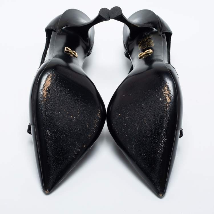 Pre Owned Dolce & Gabbana Black Patent Leather Cutout Bow  Pumps Size 37