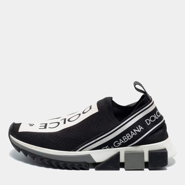 Pre Owned Dolce & Gabbana Black Knit Fabric Sorrento Slip On Sneakers Size 37