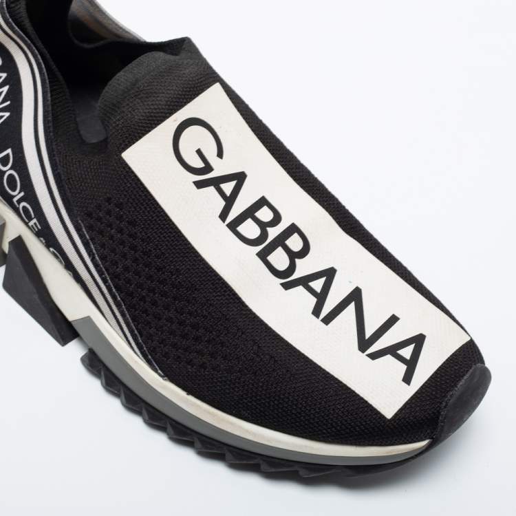 Pre Owned Dolce & Gabbana Black Knit Fabric Sorrento Slip On Sneakers Size 37