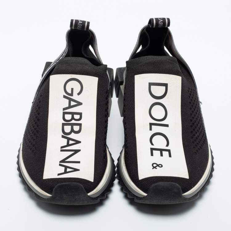 Pre Owned Dolce & Gabbana Black Knit Fabric Sorrento Slip On Sneakers Size 37
