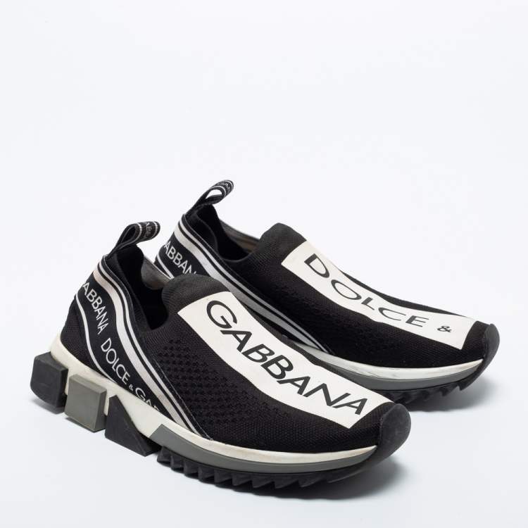 Pre Owned Dolce & Gabbana Black Knit Fabric Sorrento Slip On Sneakers Size 37