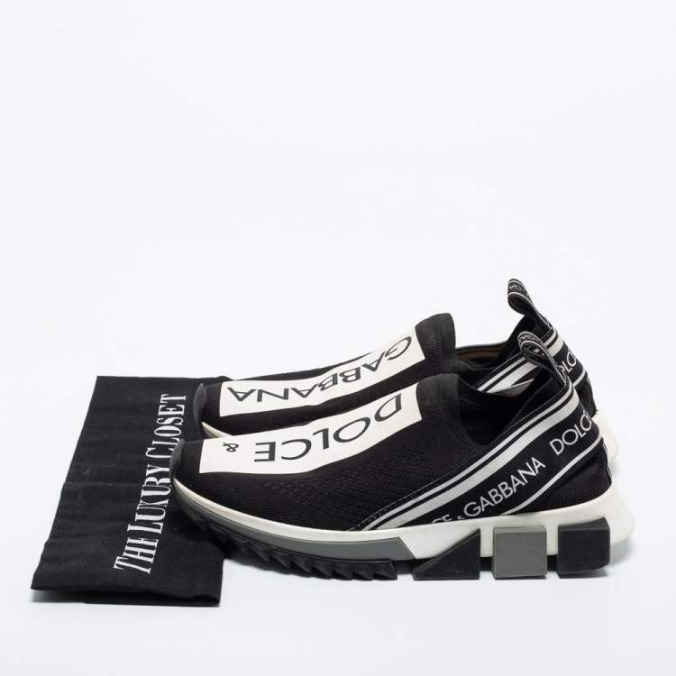 Pre Owned Dolce & Gabbana Black Knit Fabric Sorrento Slip On Sneakers Size 37