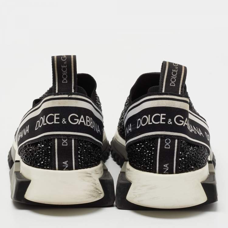 Pre Owned Dolce & Gabbana Black/Silver Crystal Embellished Knit Fabric Sorrento Sneakers Size 38