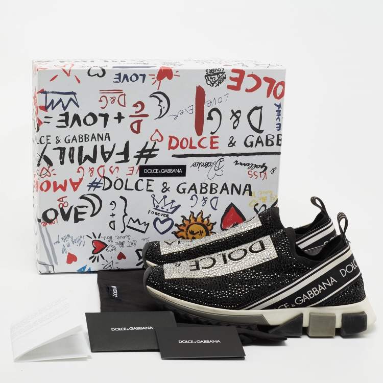 Pre Owned Dolce & Gabbana Black/Silver Crystal Embellished Knit Fabric Sorrento Sneakers Size 38