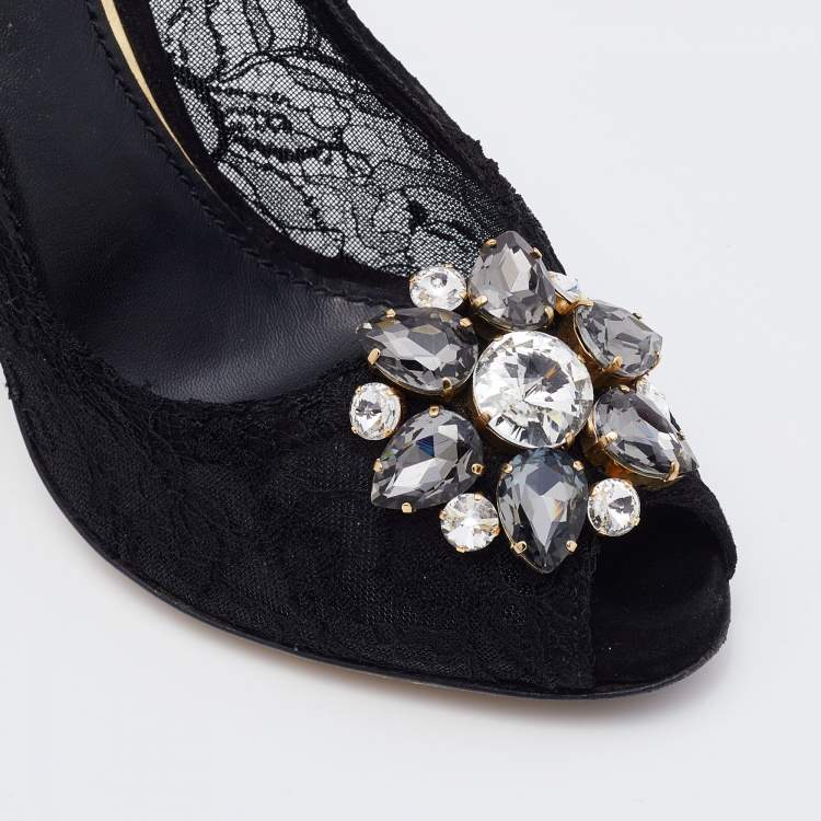 Pre Owned Dolce & Gabbana Black Lace Bellucci Embellished Pumps Size 40