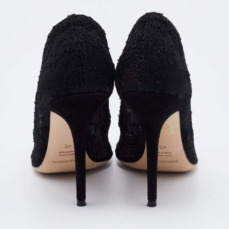 Pre Owned Dolce & Gabbana Black Lace Bellucci Embellished Pumps Size 40