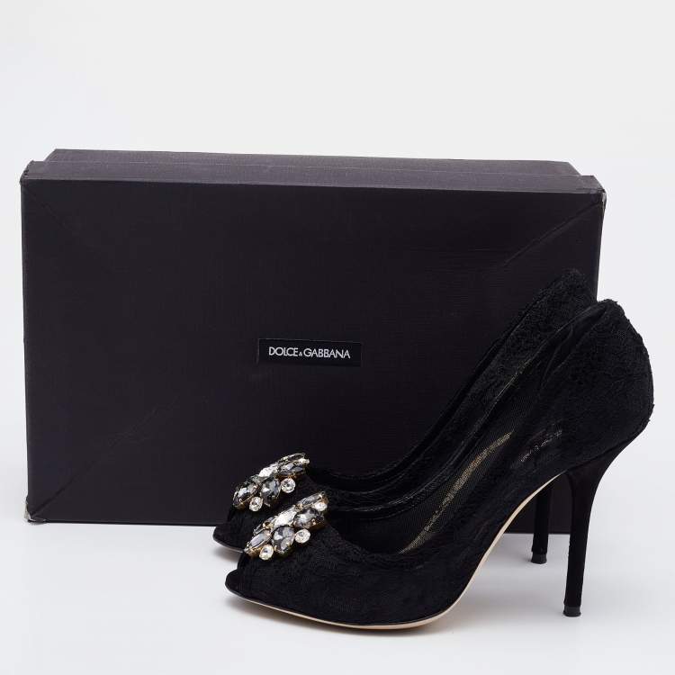 Pre Owned Dolce & Gabbana Black Lace Bellucci Embellished Pumps Size 40