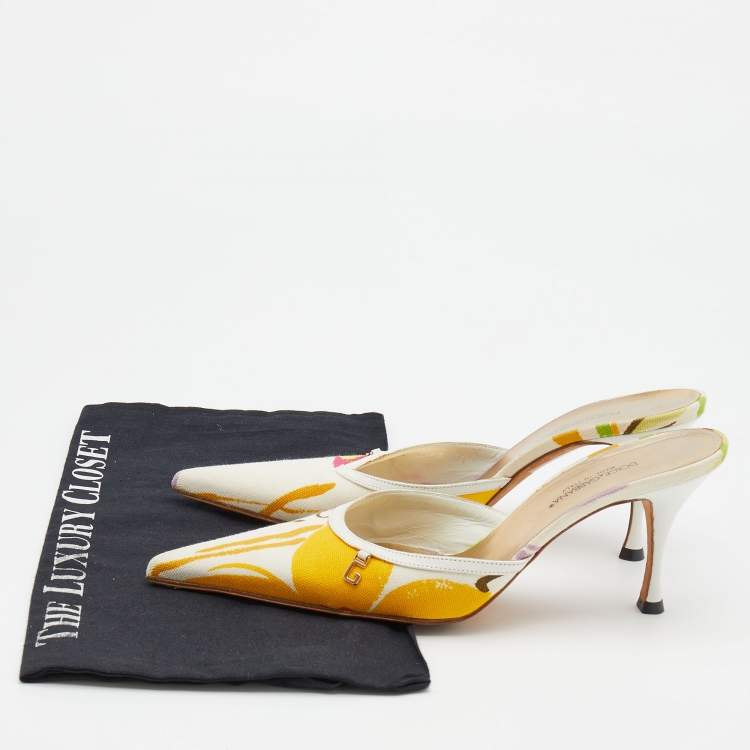 Pre Owned Dolce & Gabbana Multicolor Printed Canvas Pointed Toe Mules Size 37