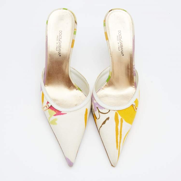 Pre Owned Dolce & Gabbana Multicolor Printed Canvas Pointed Toe Mules Size 37