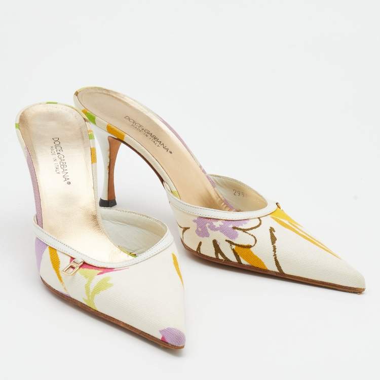 Pre Owned Dolce & Gabbana Multicolor Printed Canvas Pointed Toe Mules Size 37