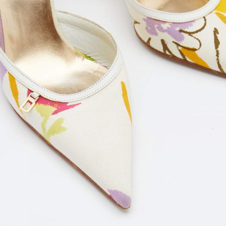 Pre Owned Dolce & Gabbana Multicolor Printed Canvas Pointed Toe Mules Size 37