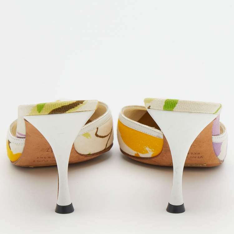 Pre Owned Dolce & Gabbana Multicolor Printed Canvas Pointed Toe Mules Size 37