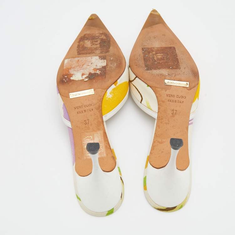Pre Owned Dolce & Gabbana Multicolor Printed Canvas Pointed Toe Mules Size 37