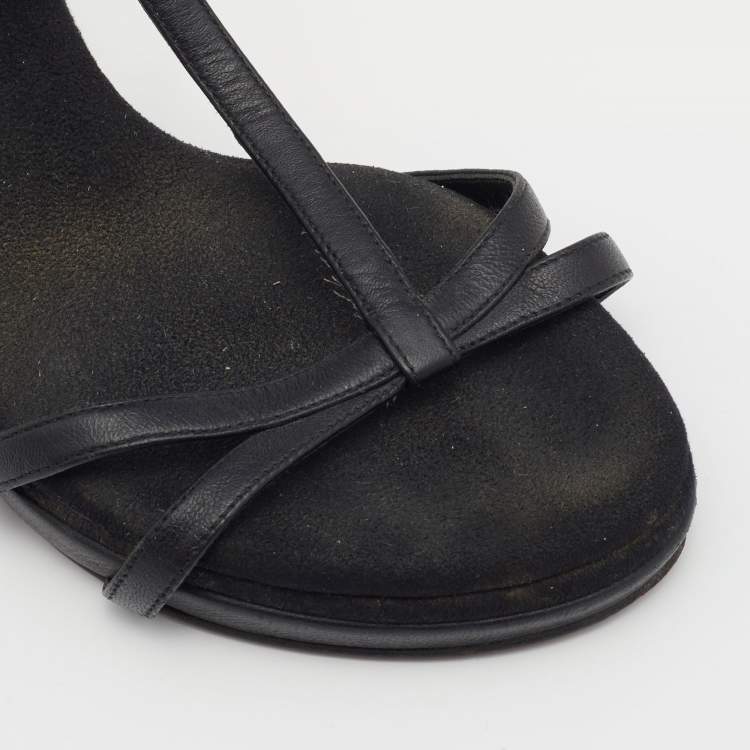 Pre Owned Dolce and Gabbana Black Leather Heritage Coin Detail Ankle Strap Sandals Size 37