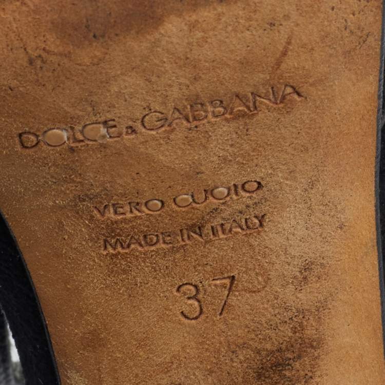 Pre Owned Dolce and Gabbana Black Leather Heritage Coin Detail Ankle Strap Sandals Size 37