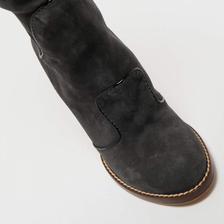 Pre Owned Dolce & Gabbana Black/Grey Rubber and Suede Knee Length Boots Size 40