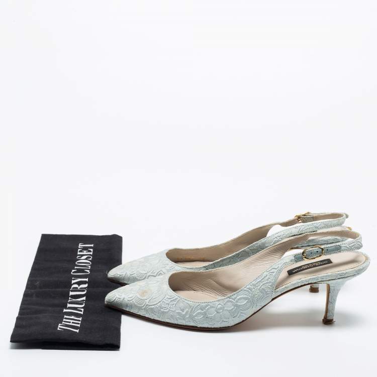 Pre Owned Dolce & Gabbana Light Blue Brocade Fabric Slingback Pumps Size 38