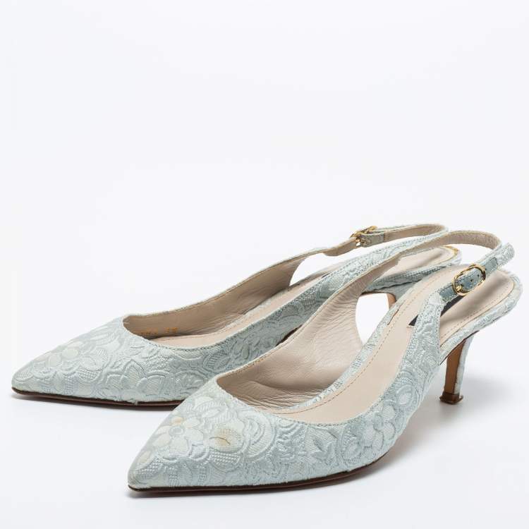 Pre Owned Dolce & Gabbana Light Blue Brocade Fabric Slingback Pumps Size 38
