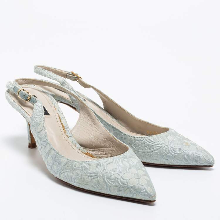 Pre Owned Dolce & Gabbana Light Blue Brocade Fabric Slingback Pumps Size 38