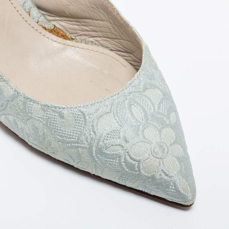 Pre Owned Dolce & Gabbana Light Blue Brocade Fabric Slingback Pumps Size 38