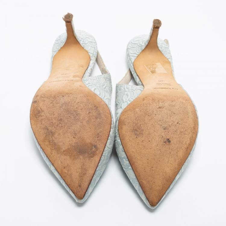 Pre Owned Dolce & Gabbana Light Blue Brocade Fabric Slingback Pumps Size 38