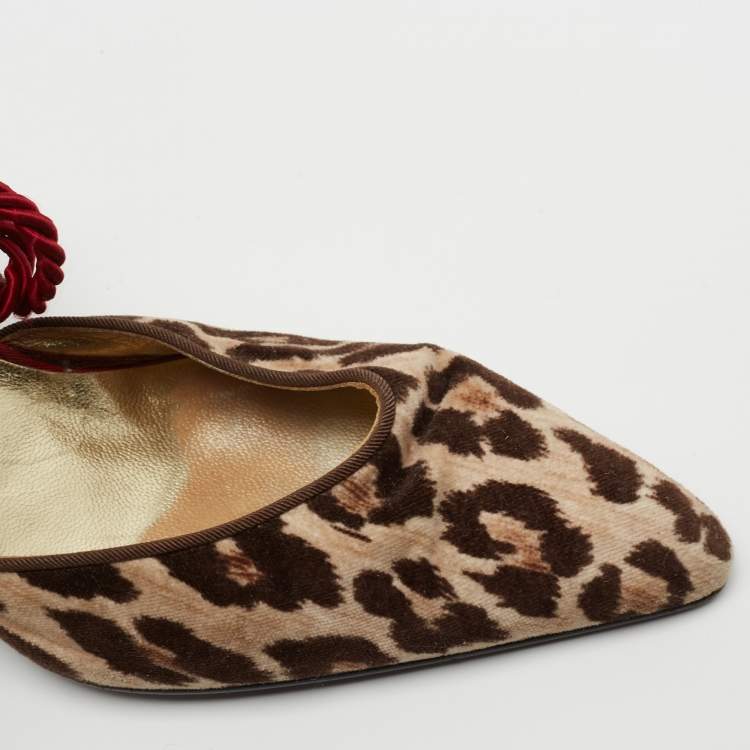 Pre Owned Dolce & Gabbana Brown/Beige Leopard Print Velvet Ankle Wrap Pumps Size 39