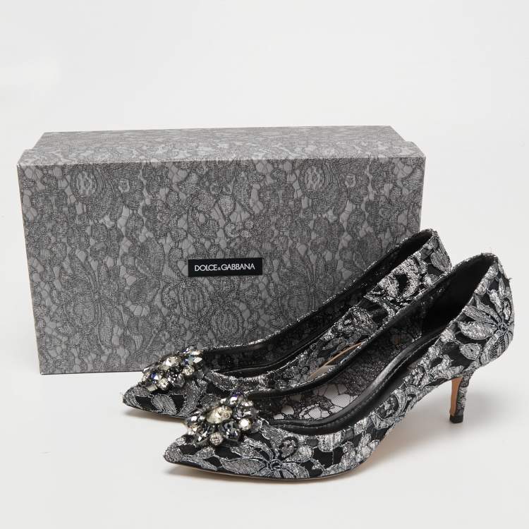 Pre Owned Dolce & Gabbana Metallic Grey/Black Lace Bellucci Pumps Size 39