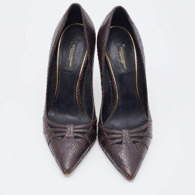 Pre Owned Dolce & Gabbana Dark Brown Python Pumps Size 36.5