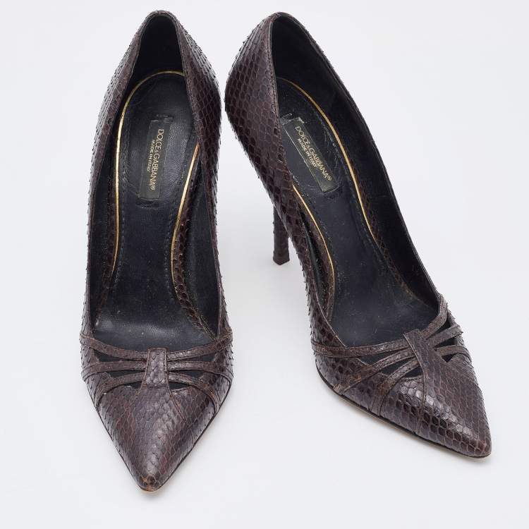 Pre Owned Dolce & Gabbana Dark Brown Python Pumps Size 36.5