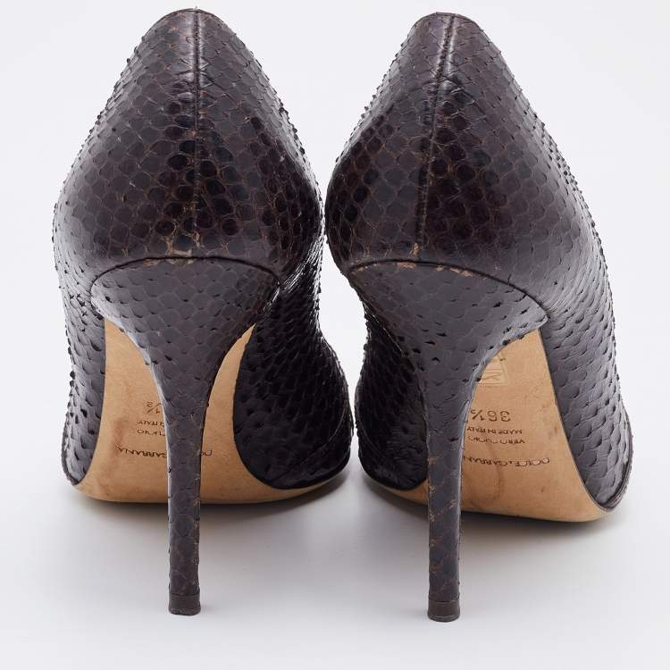 Pre Owned Dolce & Gabbana Dark Brown Python Pumps Size 36.5