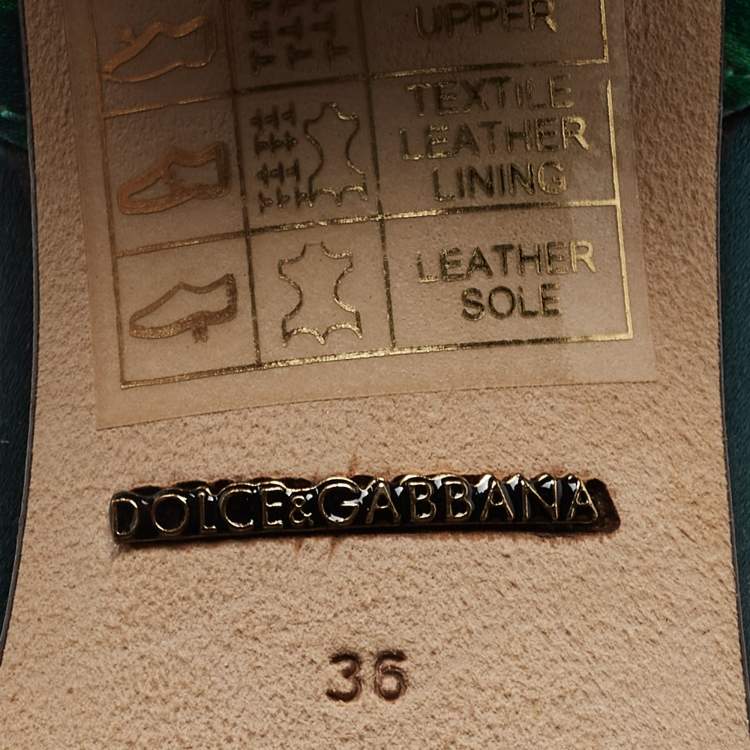 Pre Owned Dolce & Gabbana Green Printed Satin Banana Embellished T-Strap Sandals Size 36