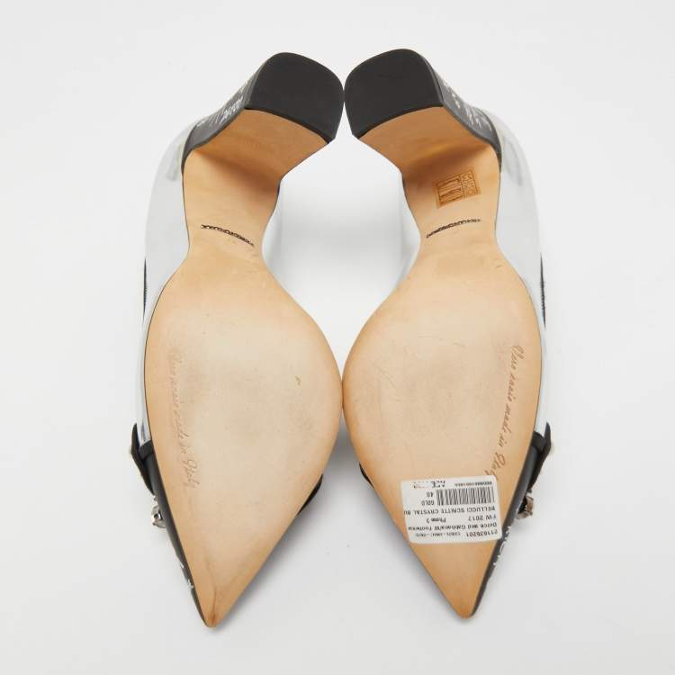 Pre Owned Dolce & Gabbana Silver Leather Crystal Embellished Pumps Size 40