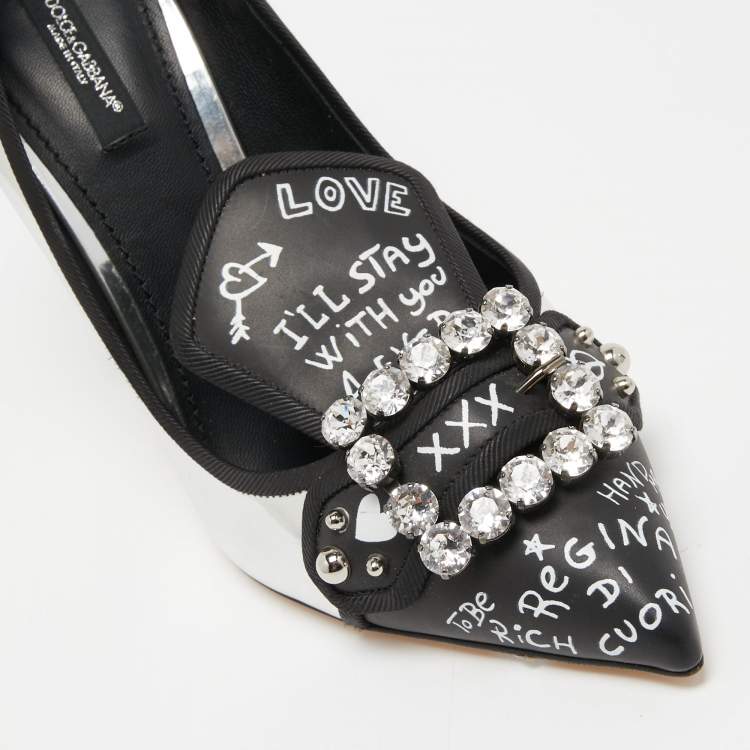 Pre Owned Dolce & Gabbana Silver Leather Crystal Embellished Pumps Size 40
