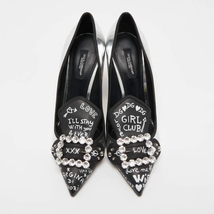 Pre Owned Dolce & Gabbana Silver Leather Crystal Embellished Pumps Size 40