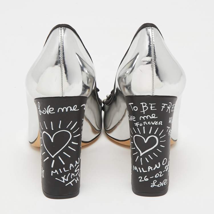 Pre Owned Dolce & Gabbana Silver Leather Crystal Embellished Pumps Size 40