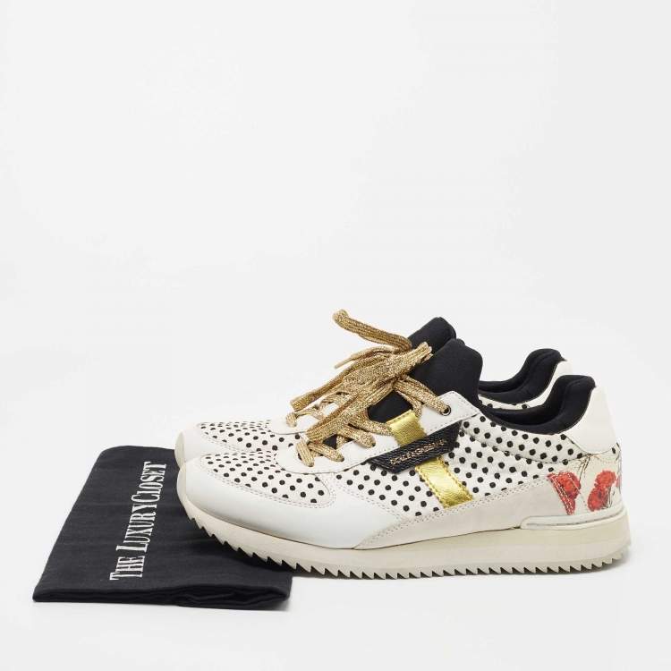 Pre Owned Dolce & Gabbana White/Black Leather and Fabric Sneakers Size 39.5